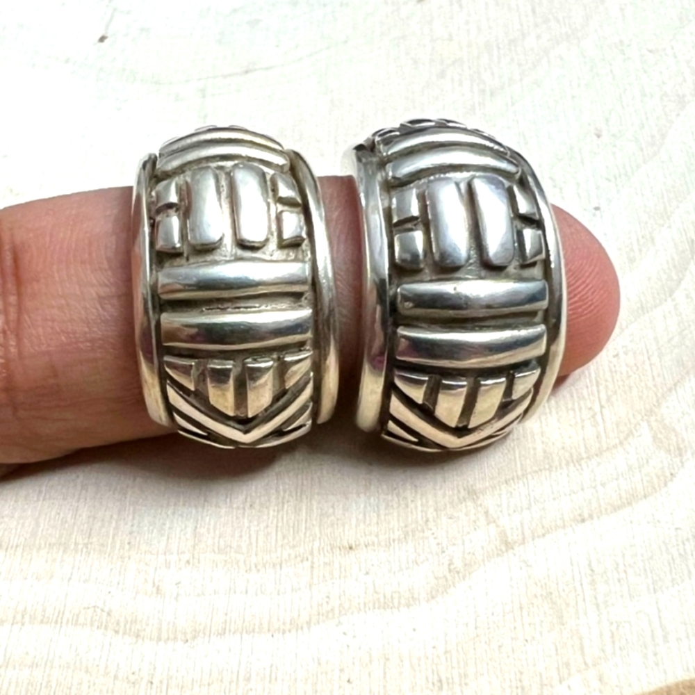Sterling Silver 925 Native American Detailed Hoop Earrings